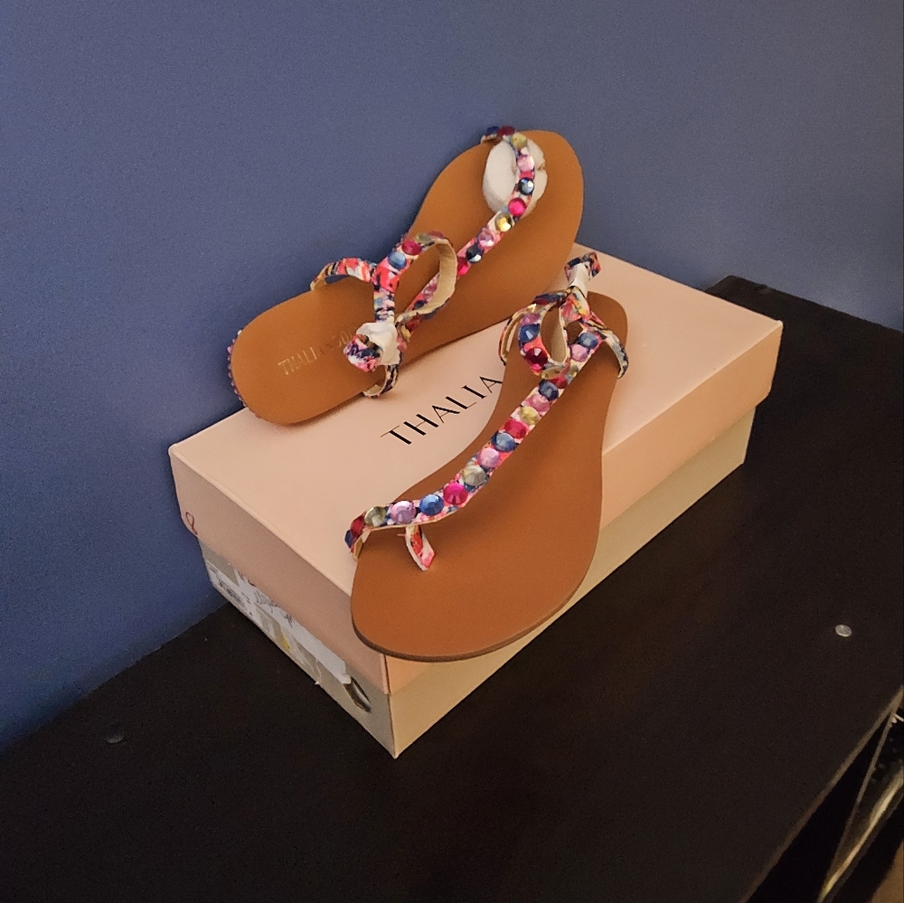 Thalia Sodi Embellished Izabel Round Toe Wedge Slip On Sandal - Picture 2 of 7